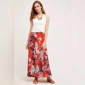 HD in Paris Anthropologie Paso Robles Red Floral Silk Maxi Skirt Womens Size 4